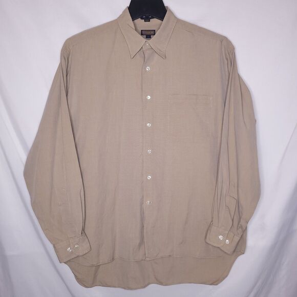 Coach Dress Shirt Mens Large Tan 80s Two Ply Cotton - Picture 2 of 12